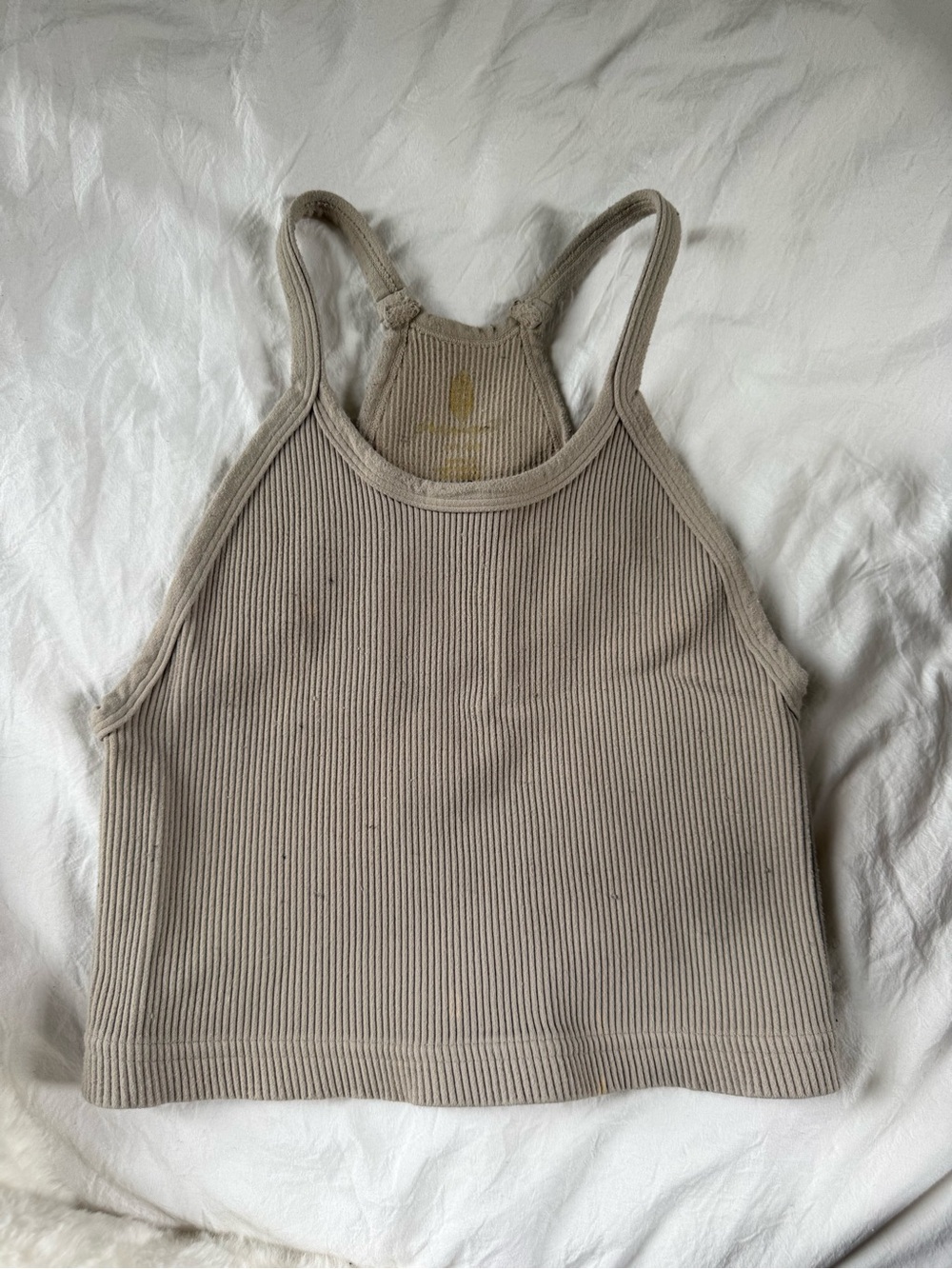 Free People Ribbed Cropped Tank Top in Light Taupe